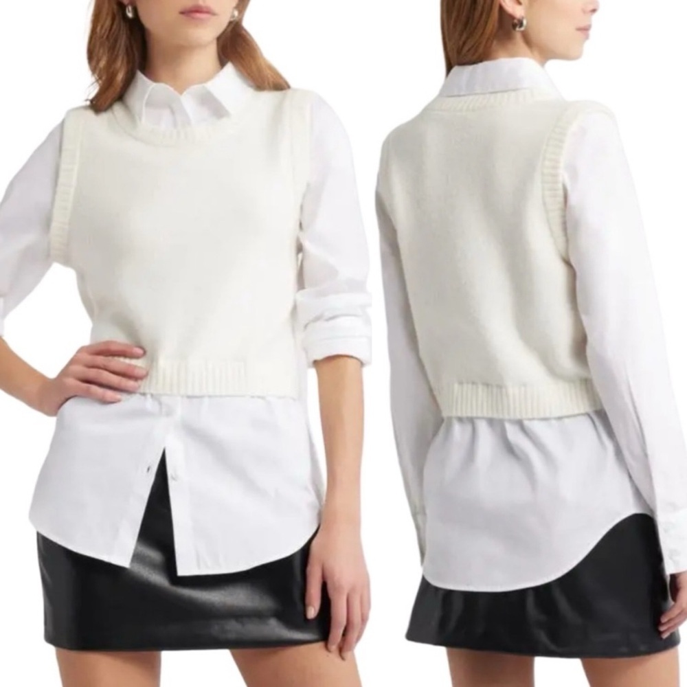 NEW OPEN EDIT Layered Sweater Vest Top Ivory - Picture 3 of 10